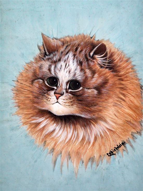 Louis Wain (1860-1939) Cats Head, artwork for a J.Salmon Christmas Greetings postcard 14.25 x 10.75in.